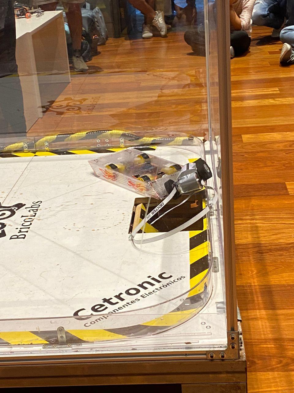 Hand-painted flame decals on the robot's clear polycarbonate ramp.