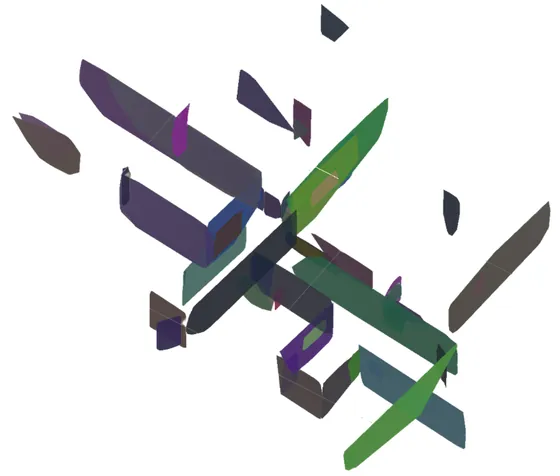 The second environment reconstructed by the convex hull baseline: bloated, overlapping shells.