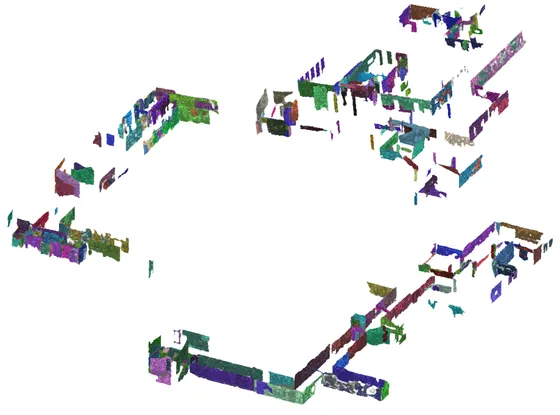 The third environment reconstructed by the nearest point baseline: ragged, holed surfaces.