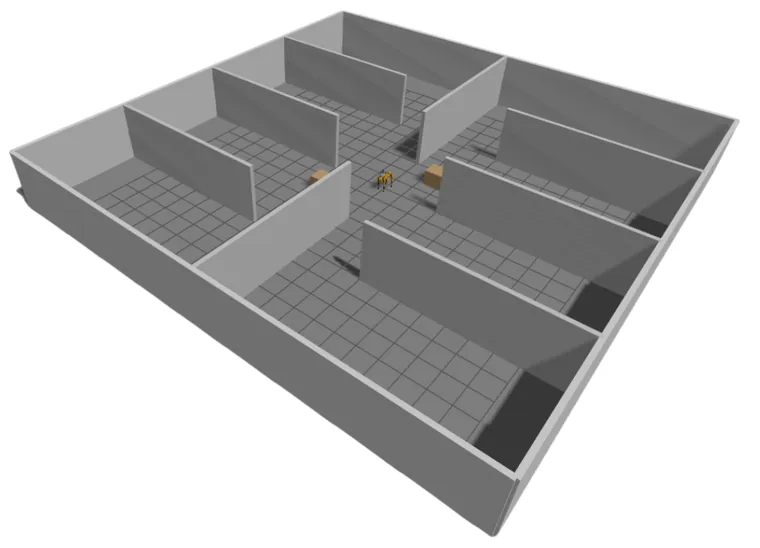 Grey ground-truth model of the test environment's walls.